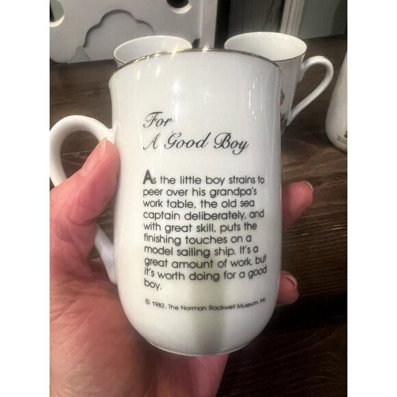 1982 Norman Rockwell Museum Coffee Mugs Cups White/Gold Trim Set of 6 Collection - Picture 10 of 16